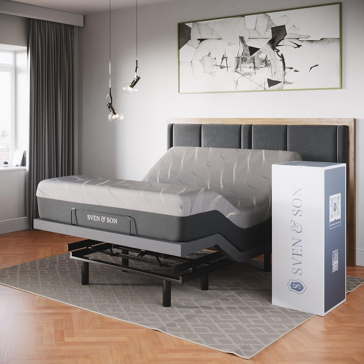 Sven & Son Queen Adjustable Bed Base Frame + 10” Luxury Cool Gel Memory Foam Mattress, Head up Foot Up, USB Ports, Zero Gravity, Interactive Dual Massage, Wireless, Classic (Queen)